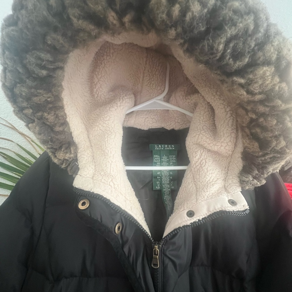 Lauren Ralph Lauren Down Jacket Womens Large Black Puffer Faux Fur - Picture 2 of 10
